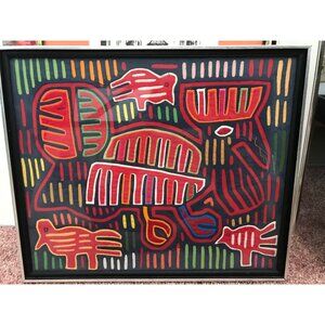 Vintage 1971 Mola Needle Art Work Birds Abstract Animals Panama Kuna Indian